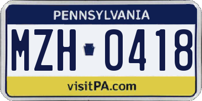 PA license plate MZH0418