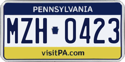 PA license plate MZH0423