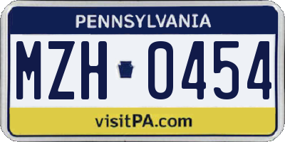 PA license plate MZH0454