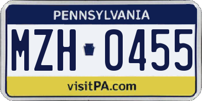 PA license plate MZH0455