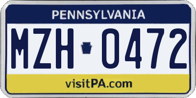 PA license plate MZH0472