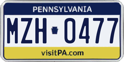 PA license plate MZH0477