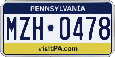 PA license plate MZH0478