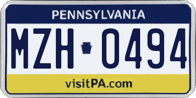 PA license plate MZH0494