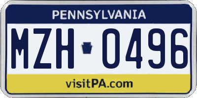 PA license plate MZH0496