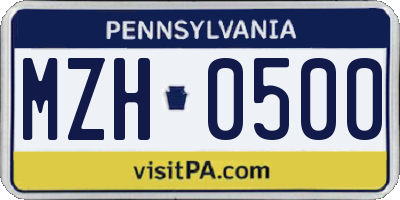 PA license plate MZH0500
