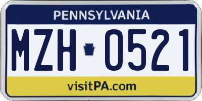 PA license plate MZH0521