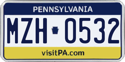 PA license plate MZH0532