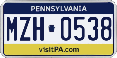 PA license plate MZH0538
