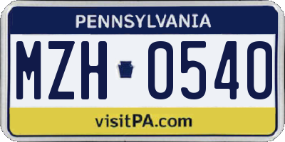 PA license plate MZH0540