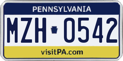 PA license plate MZH0542