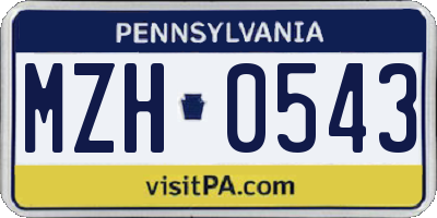 PA license plate MZH0543