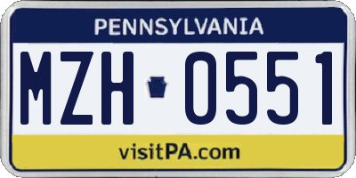 PA license plate MZH0551