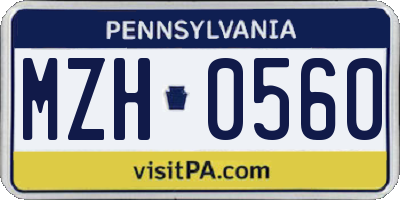 PA license plate MZH0560