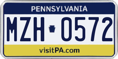 PA license plate MZH0572