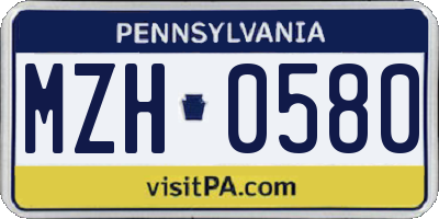 PA license plate MZH0580