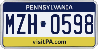 PA license plate MZH0598