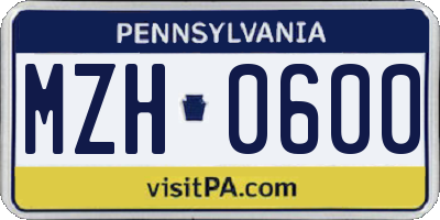 PA license plate MZH0600