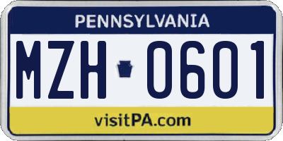 PA license plate MZH0601