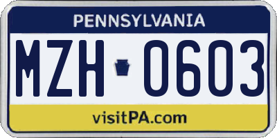 PA license plate MZH0603