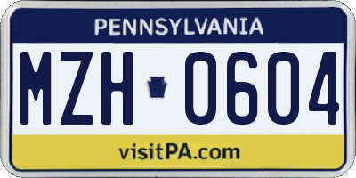 PA license plate MZH0604