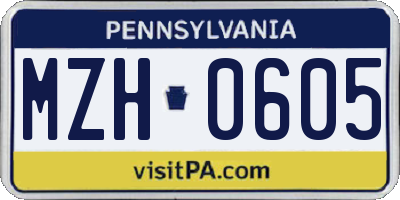 PA license plate MZH0605
