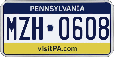 PA license plate MZH0608