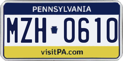 PA license plate MZH0610
