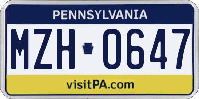 PA license plate MZH0647