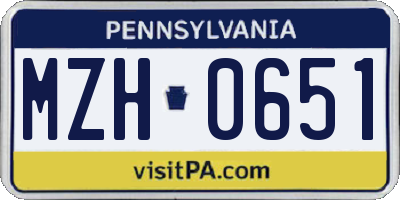 PA license plate MZH0651