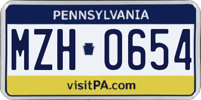 PA license plate MZH0654