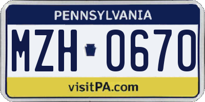 PA license plate MZH0670