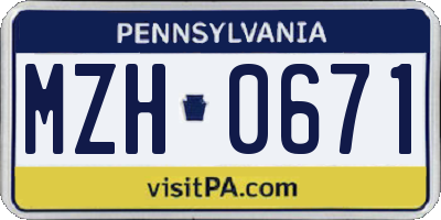 PA license plate MZH0671