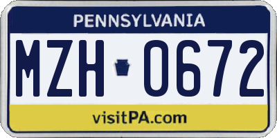 PA license plate MZH0672
