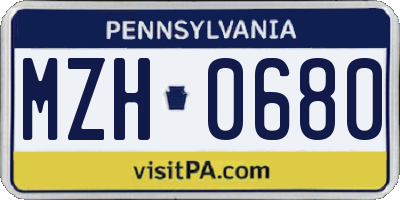 PA license plate MZH0680