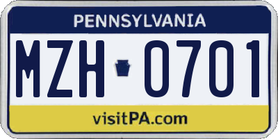 PA license plate MZH0701