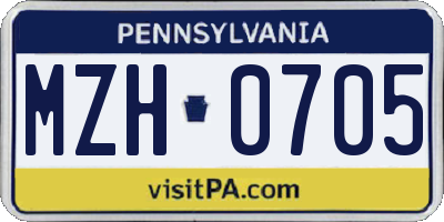 PA license plate MZH0705