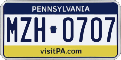 PA license plate MZH0707