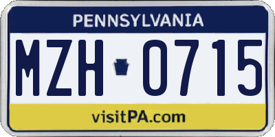PA license plate MZH0715