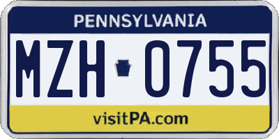 PA license plate MZH0755