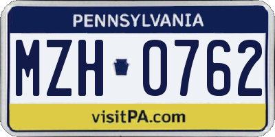 PA license plate MZH0762
