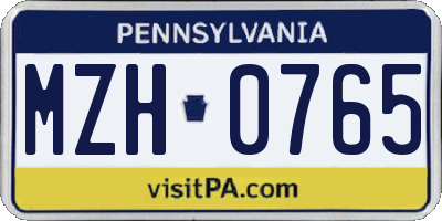 PA license plate MZH0765