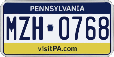 PA license plate MZH0768