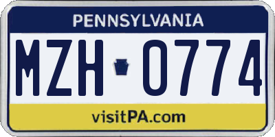 PA license plate MZH0774