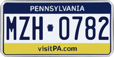 PA license plate MZH0782
