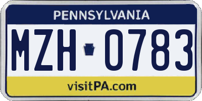 PA license plate MZH0783