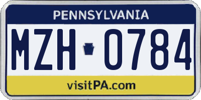 PA license plate MZH0784