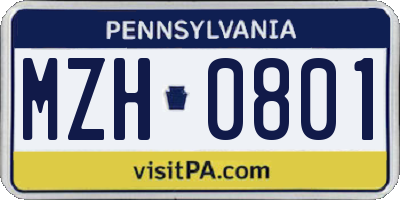PA license plate MZH0801