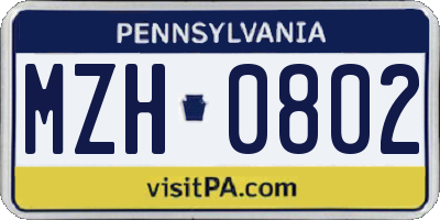 PA license plate MZH0802