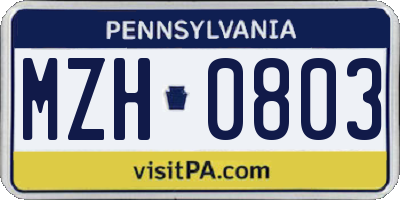 PA license plate MZH0803